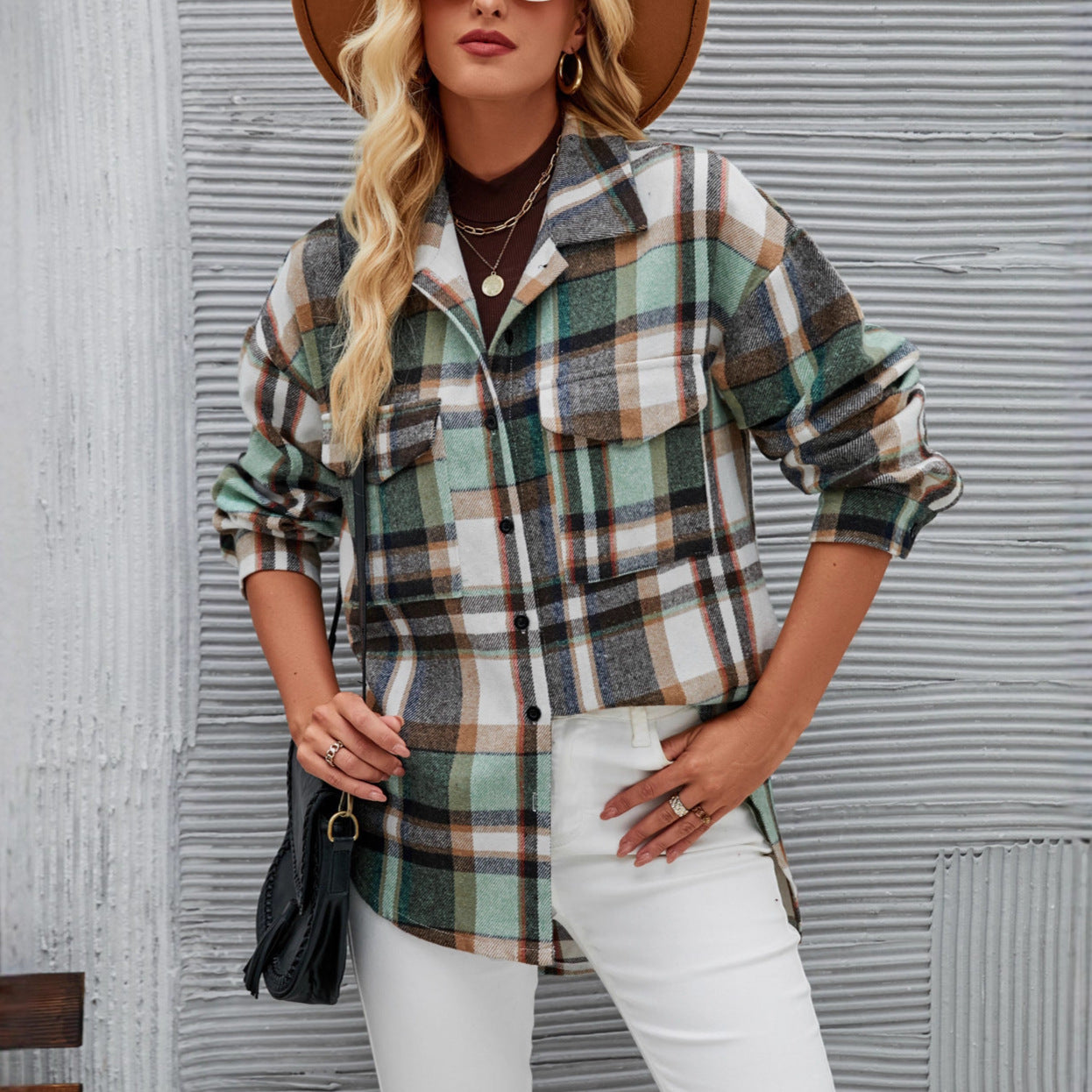 Damen Karomuster Hemdjacke