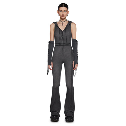 Damen Jumpsuit Fitted mit Kapuze Länge Lang Ärmel Norvielle