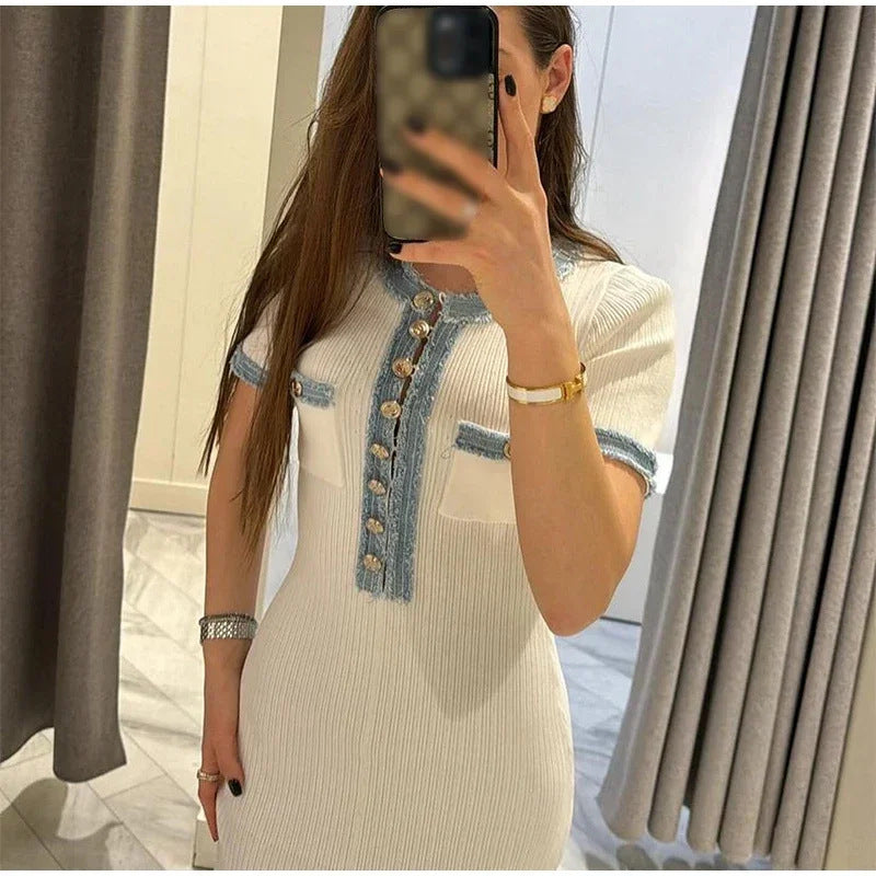 Damen Maxikleid Strukturiert Dekorative Knöpfe Norvielle