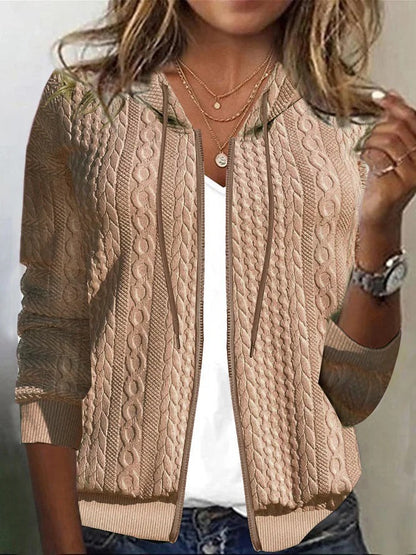 Damen Strickjacke Feines Zopfmuster Kapuze Norvielle