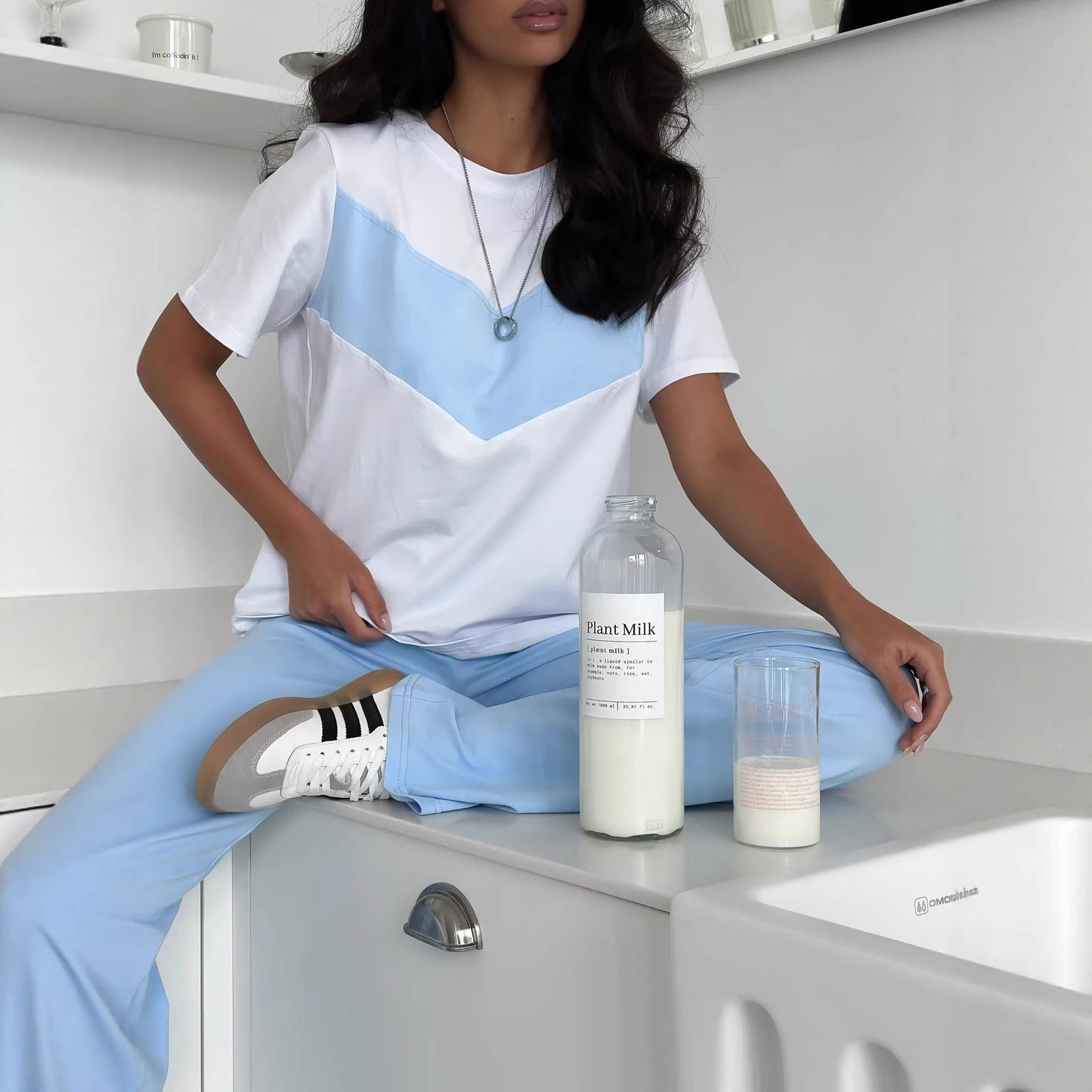 Damen T-Shirt Leichtes Oversized Farbblockdesign