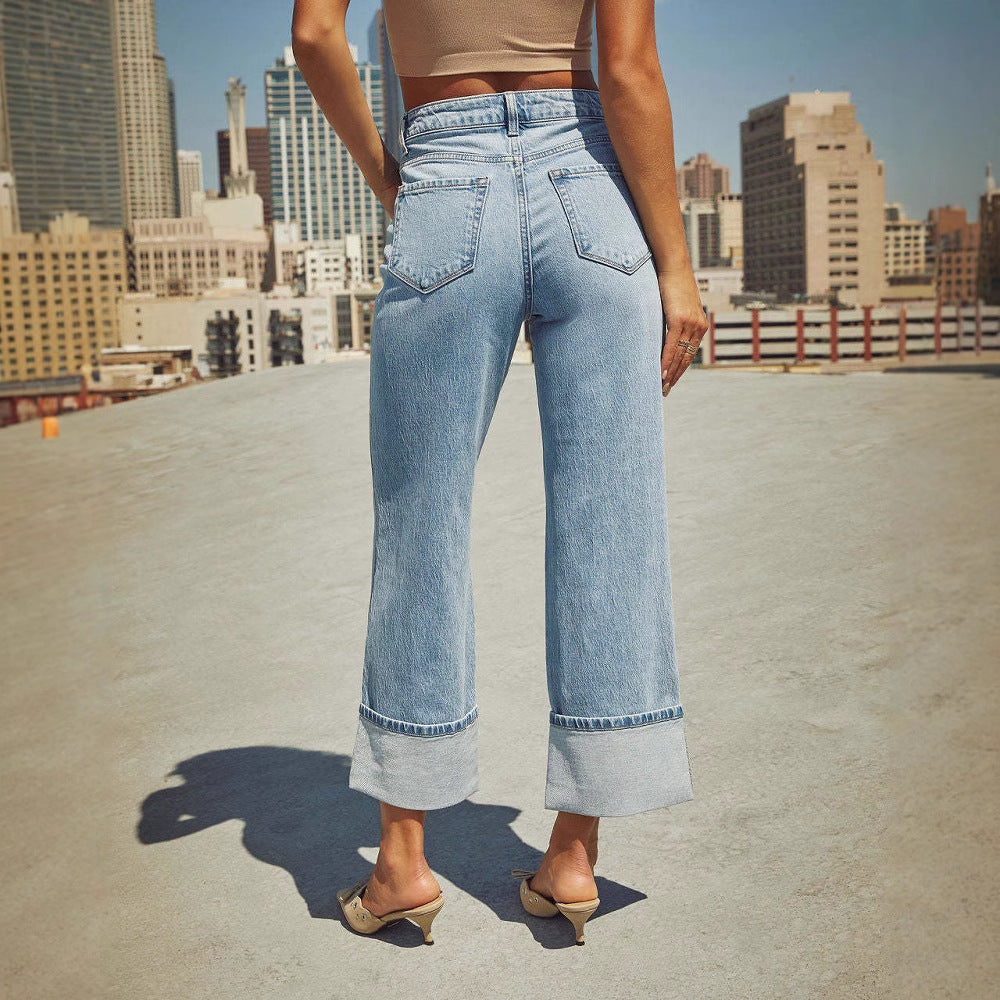 Damen Weite Denim-Jeans Kontrast-Säume