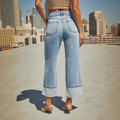 Damen Weite Denim-Jeans Kontrast-Säume