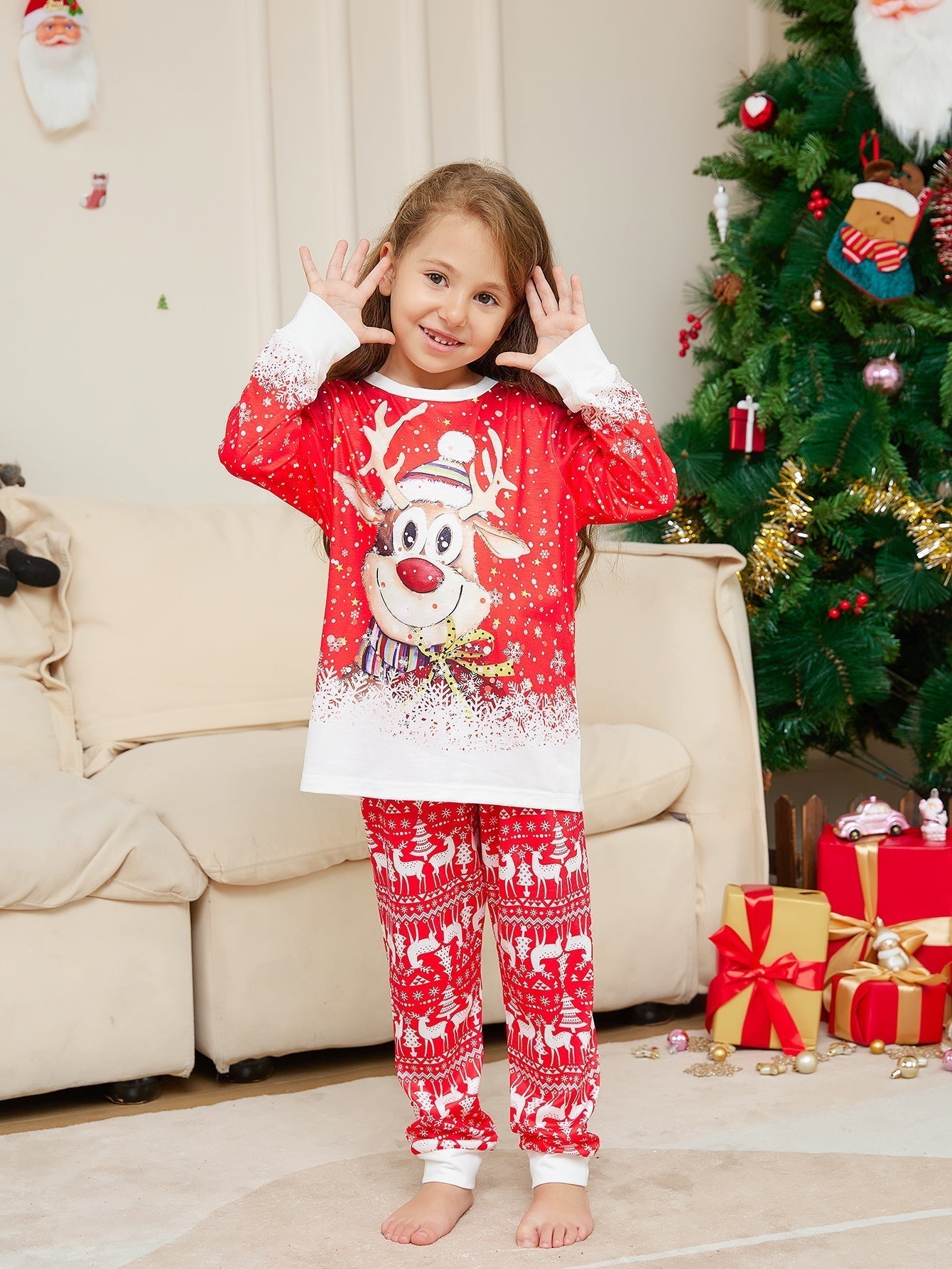 Weihnachtspyjama Set Familie mit Hundepyjama