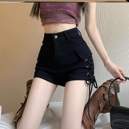 Damen High-Waist Shorts Seitenschnürung Praktische Taschen - Norvielle