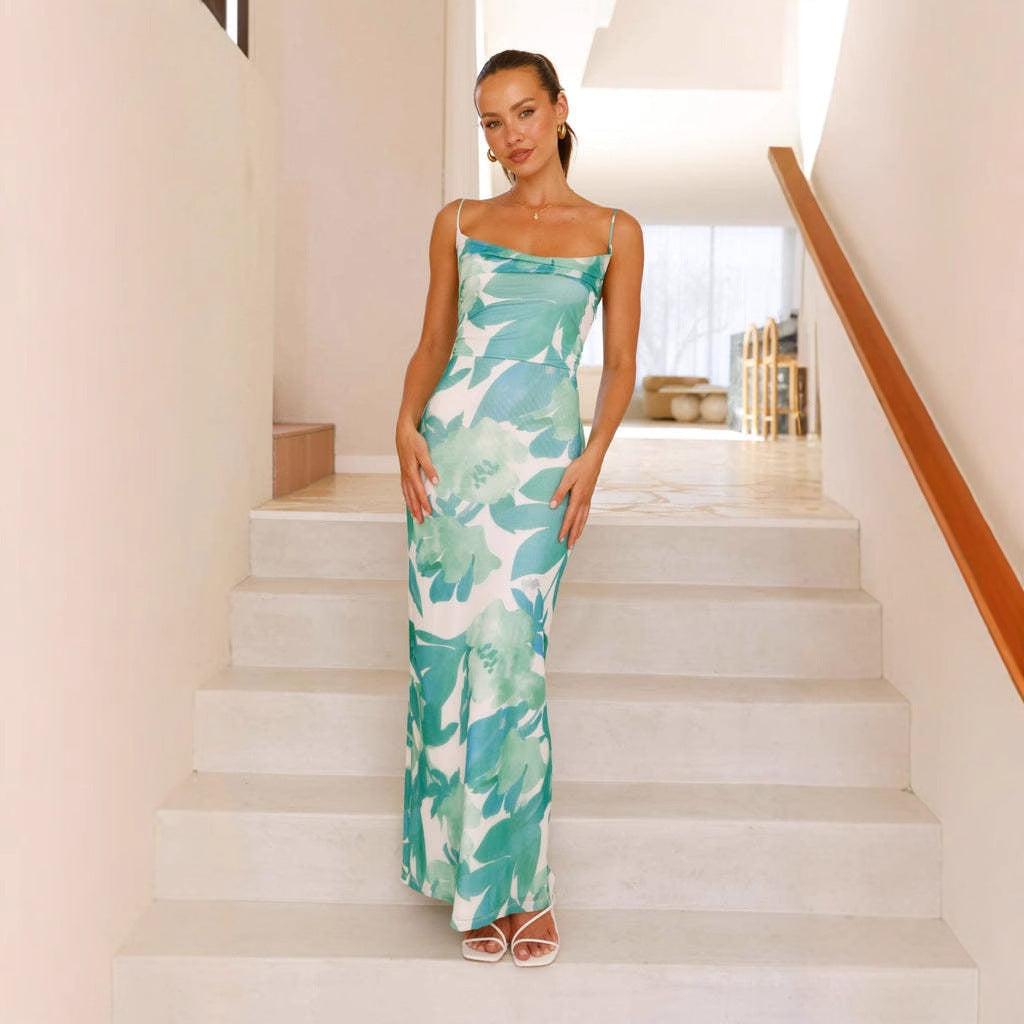 Damen Maxikleid Florales Muster Schmale Träger Norvielle