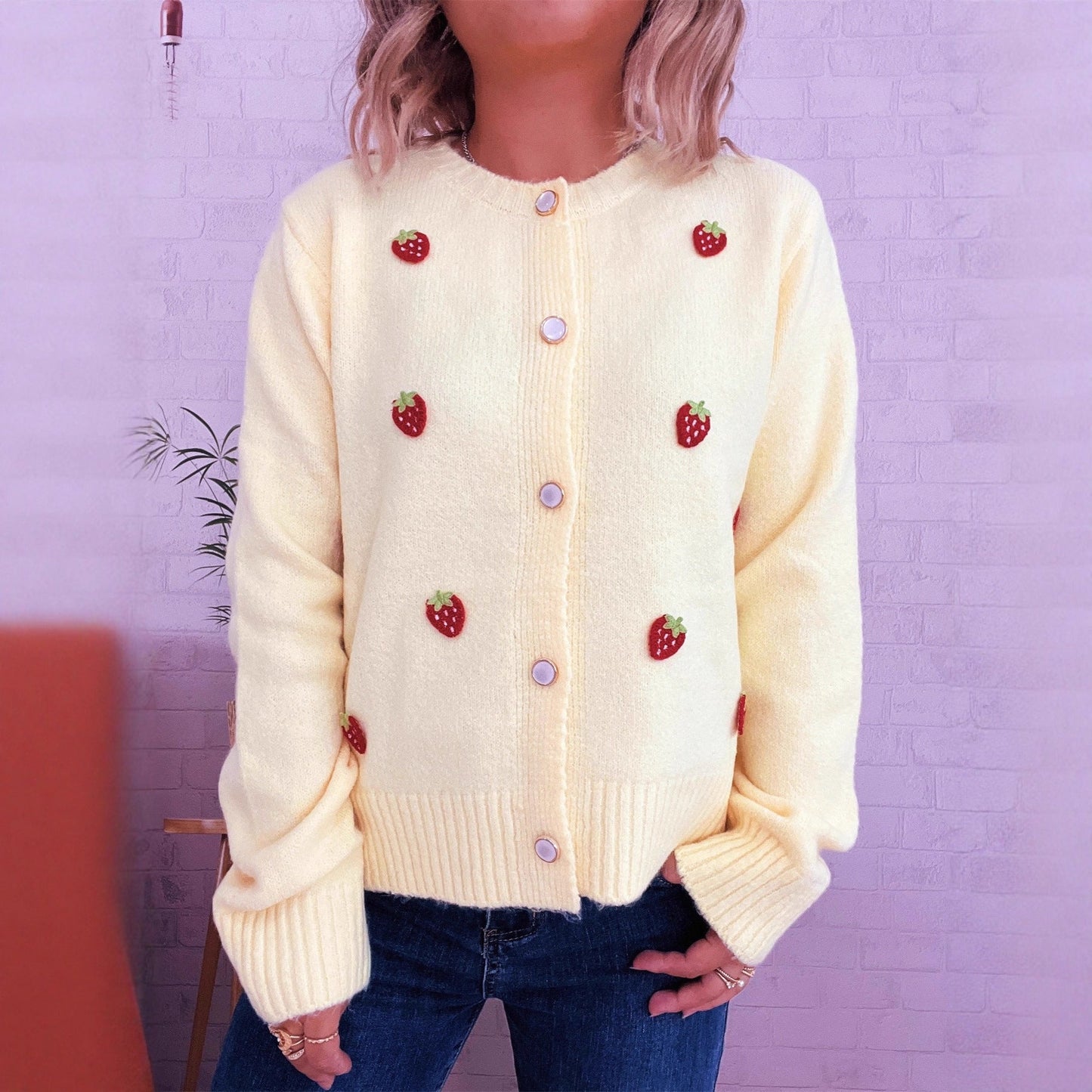 Damen Strickjacke Erdbeerdesign Norvielle