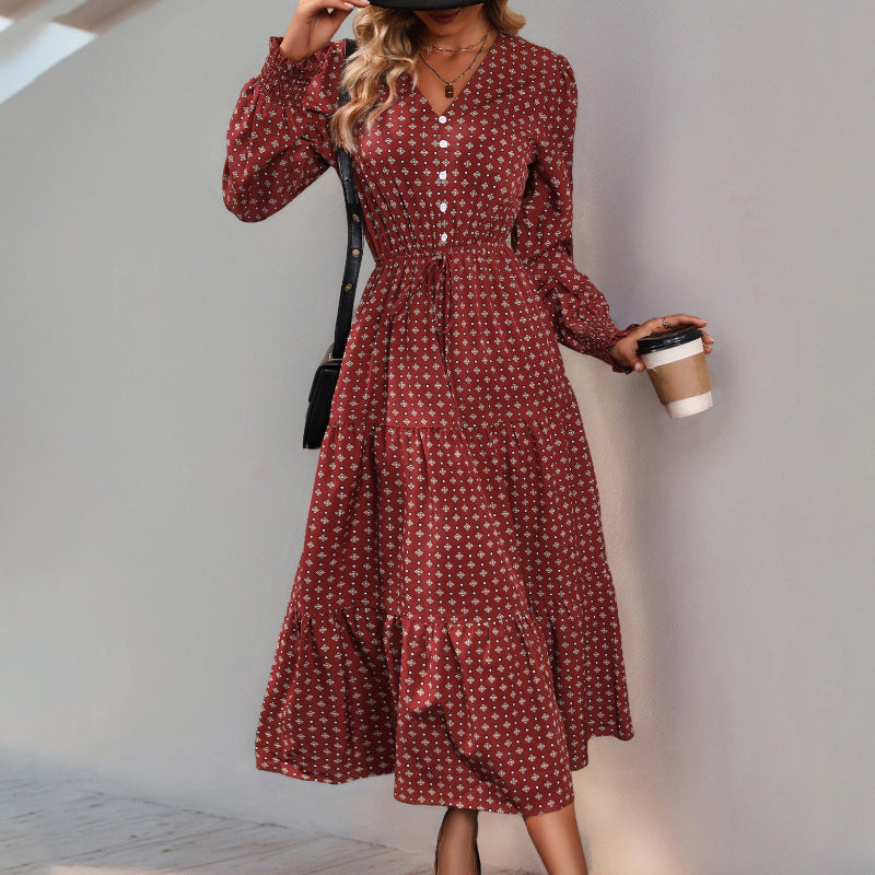 Damen Maxikleid Dekorativer Knopf Rüschendetails Norvielle