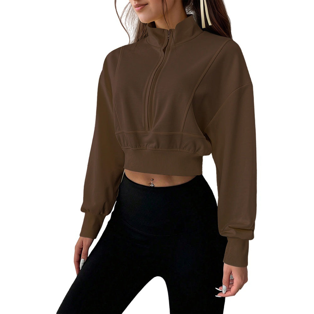 Damen Cropped Sweatshirt Softes Material Hochschließender