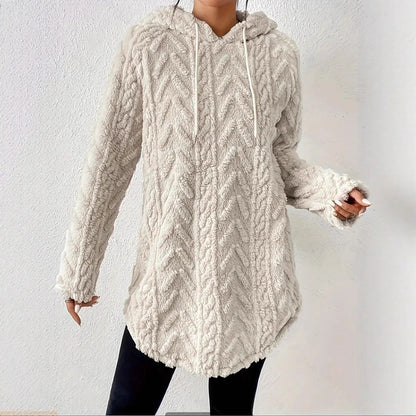 Damen Fleece-Hoodiejacke Rippdesign Kuschelig Grau