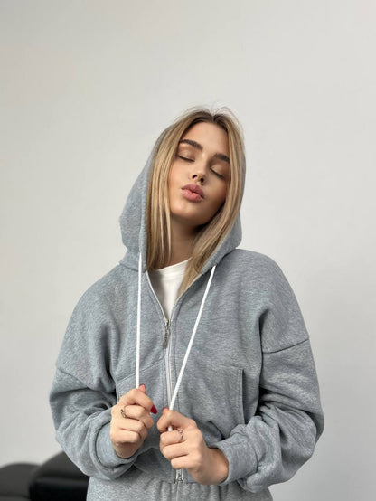 Damen Hoodie Oversized Cropped Mit Reißverschluss Norvielle