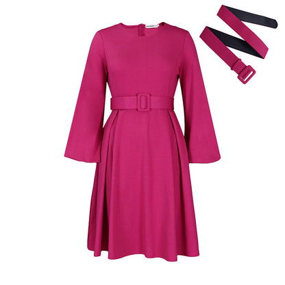 Damen Midi-Kleid ausgestellte Ärmel abnehmbarer Gürtel Norvielle