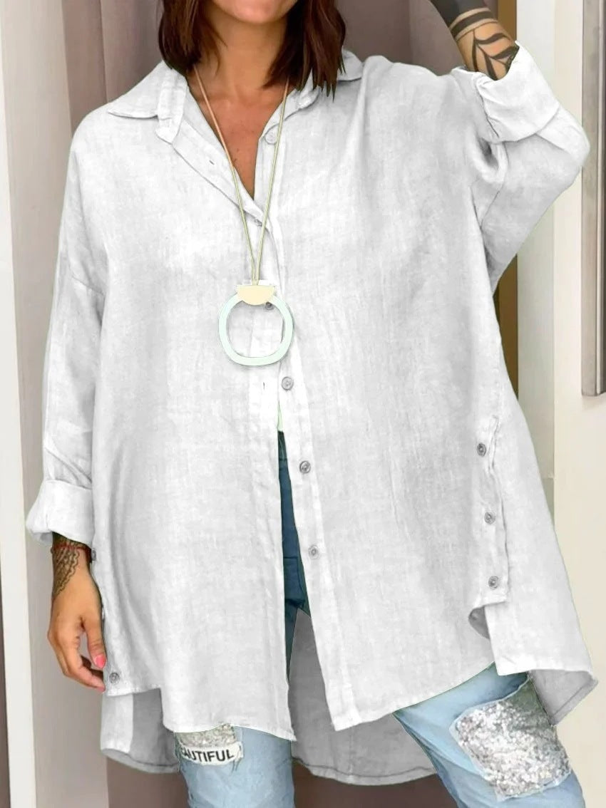 Damen Leinenbluse Luftig Weiß