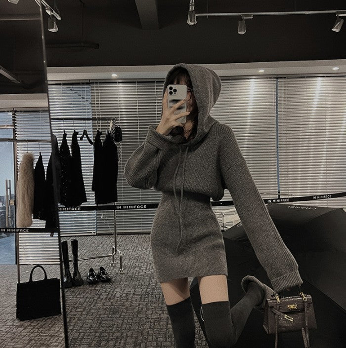 Damen Hoodie-Kleid Lässiger Schnitt Baumwolle