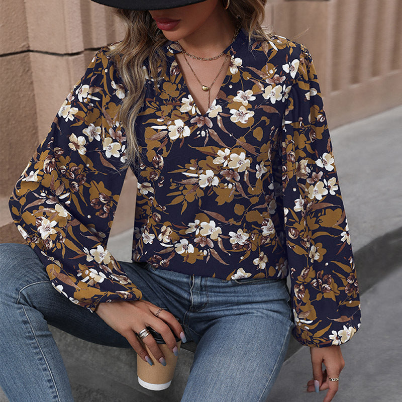 Damen Bluse Floralmuster Weite Ärmel Norvielle