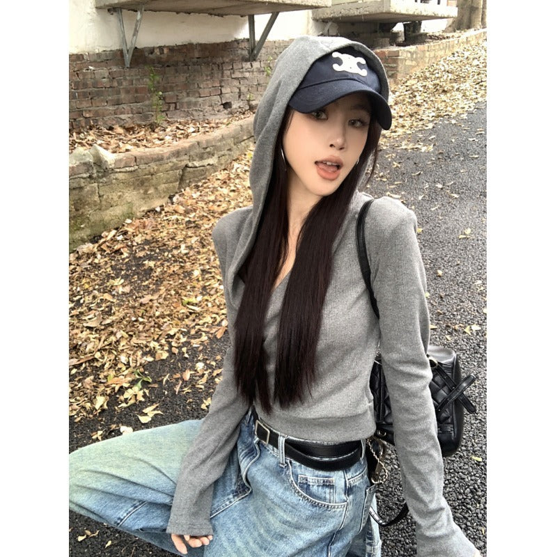 Damen Hoodie Lässig Tiefes V-Ausschnitt Norvielle