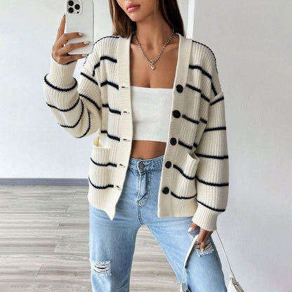Damen Strickjacke Langärmlig Klassische Streifen Norvielle - Norvielle
