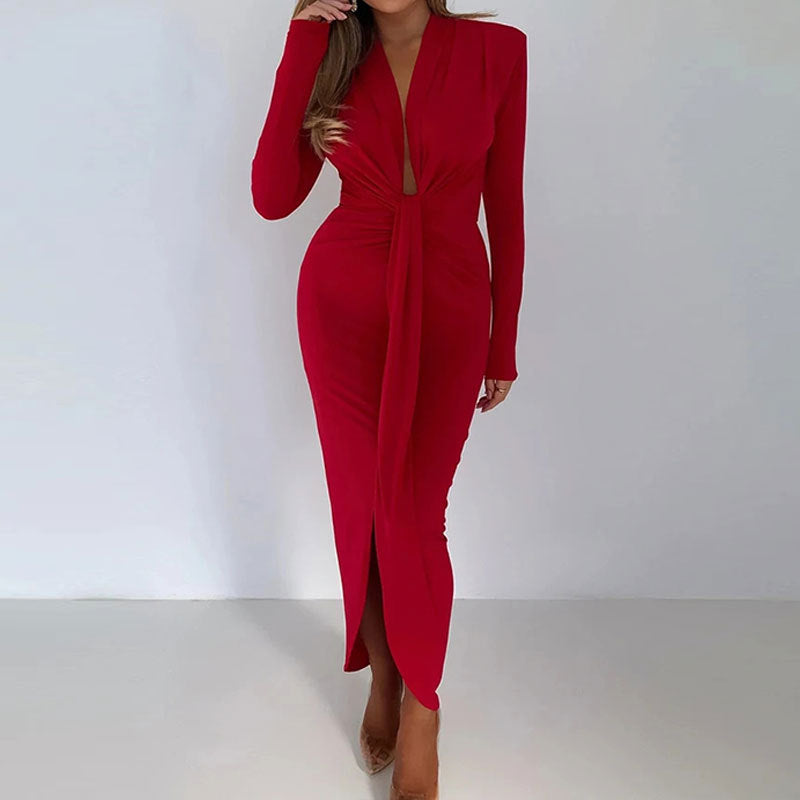 Damen Wickelkleid V-Ausschnitt Elegant Schlitz Norvielle
