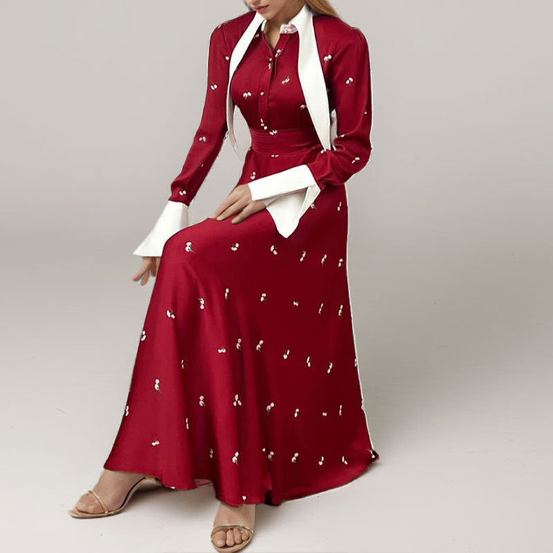 Damen Maxikleid mit Drapierung und Langärmlen Norvielle