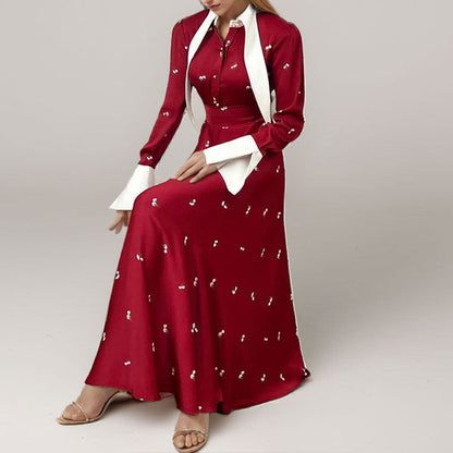 Damen Maxikleid mit Drapierung und Langärmlen Norvielle