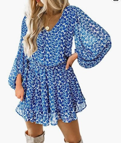Damen Kleid Kurzarm mit Puffärmeln Norvielle