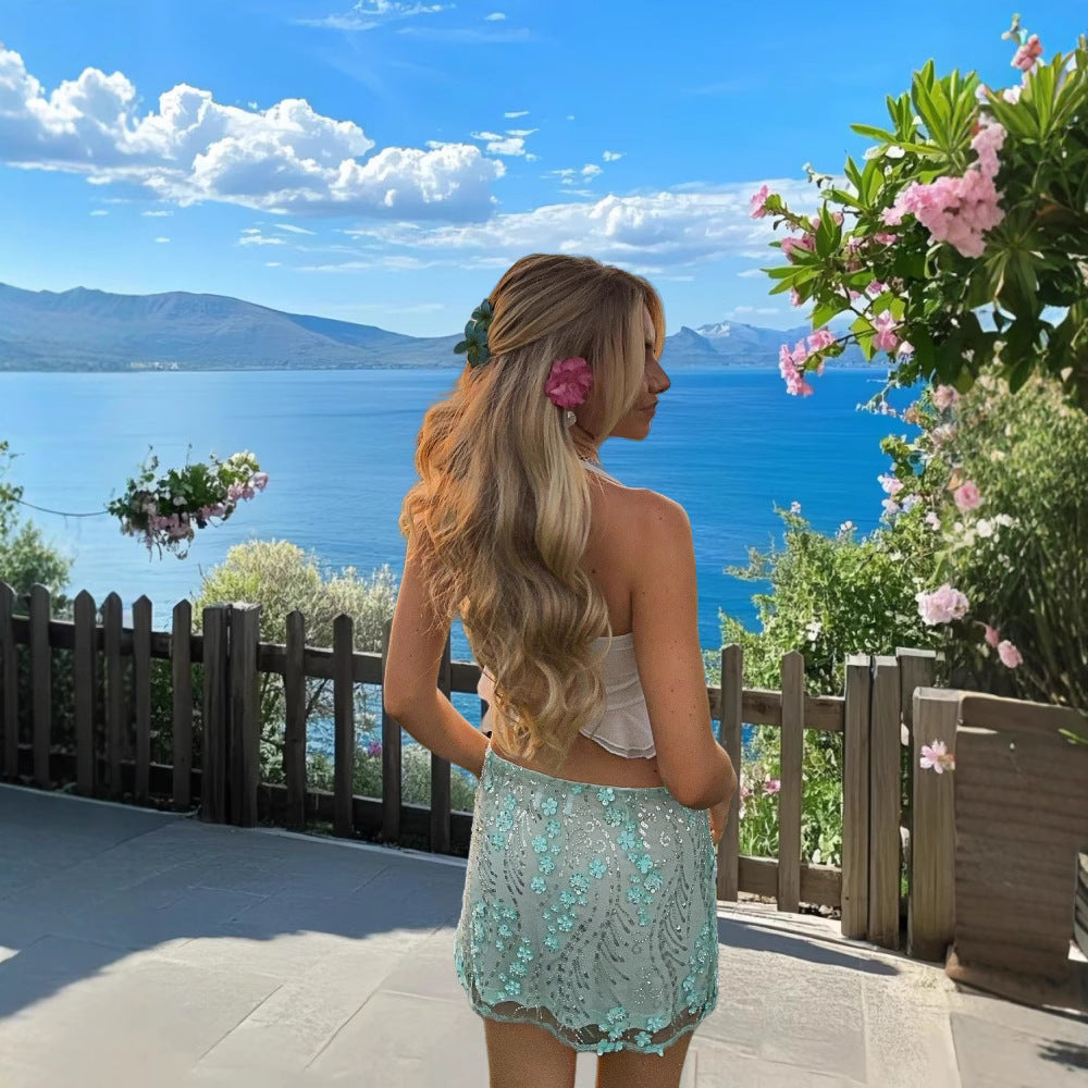 Damen Boho Rock Kurz Pailletten