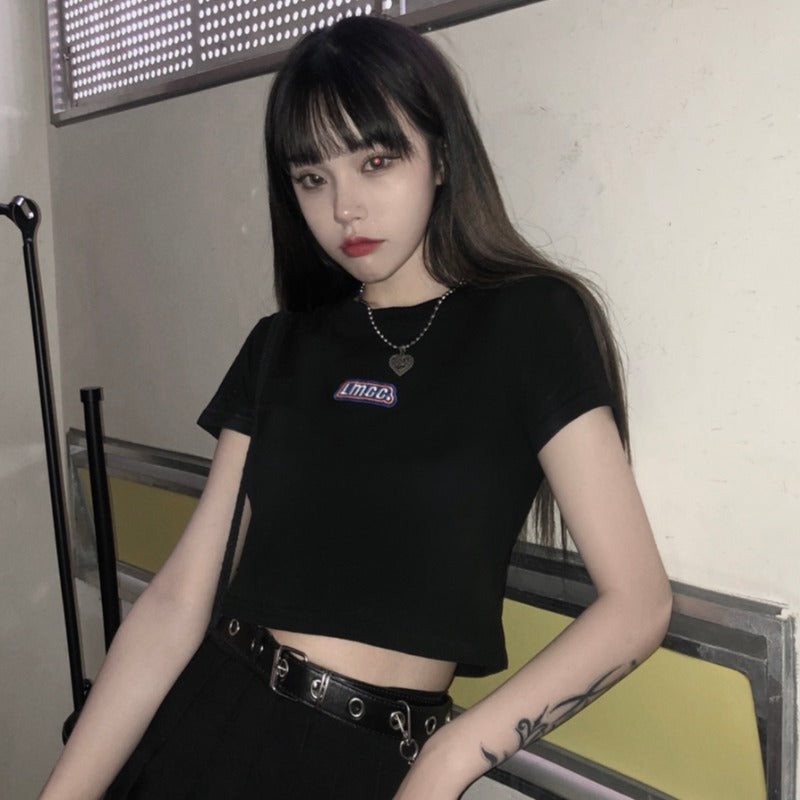 Damen T-Shirt Cropped Logo-Design Figurbetont Weiß - Norvielle