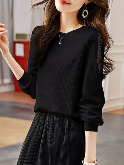 Damen Strickpullover Feine Rippen Dekorative Einsätze Norvielle