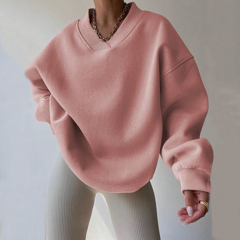 Damen Oversized Sweatshirt V-Ausschnitt Breiter Bund Norvielle