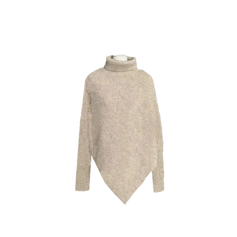 Damen Strickpullover Oversized Asymmetrisch Rippstruktur Beige