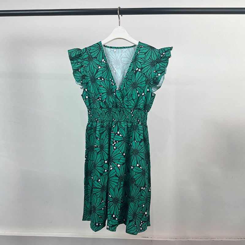 Damen Blumenkleid mit Rüschen und schwingendem Saum