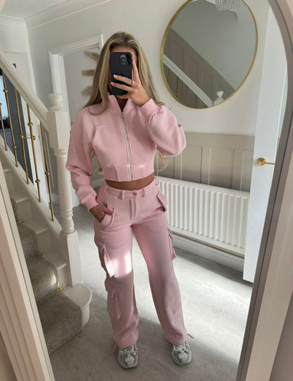 Damen Cropped Jacken Set Cargo Hosen Norvielle