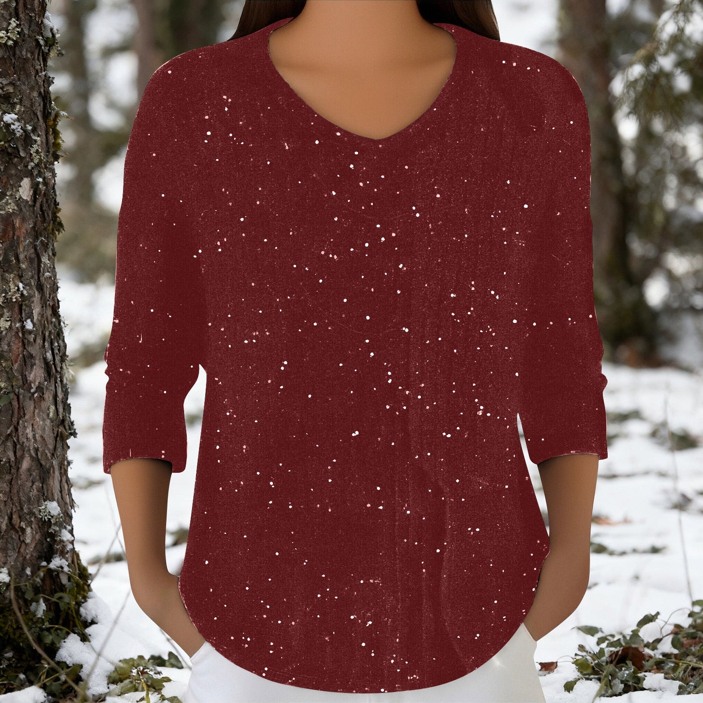 Damen Langarmshirt V-Ausschnitt Baumwolle Norvielle