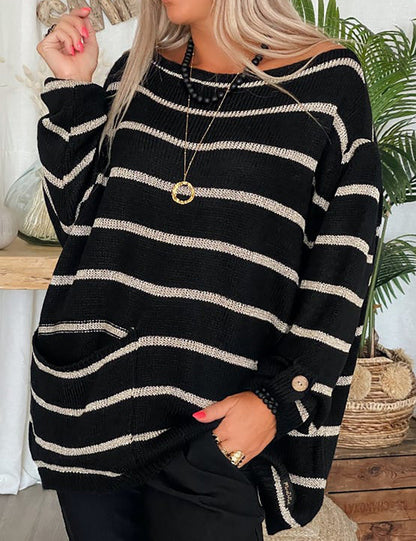Damen Strickpullover Langer Ärmel Große Taschen Norvielle
