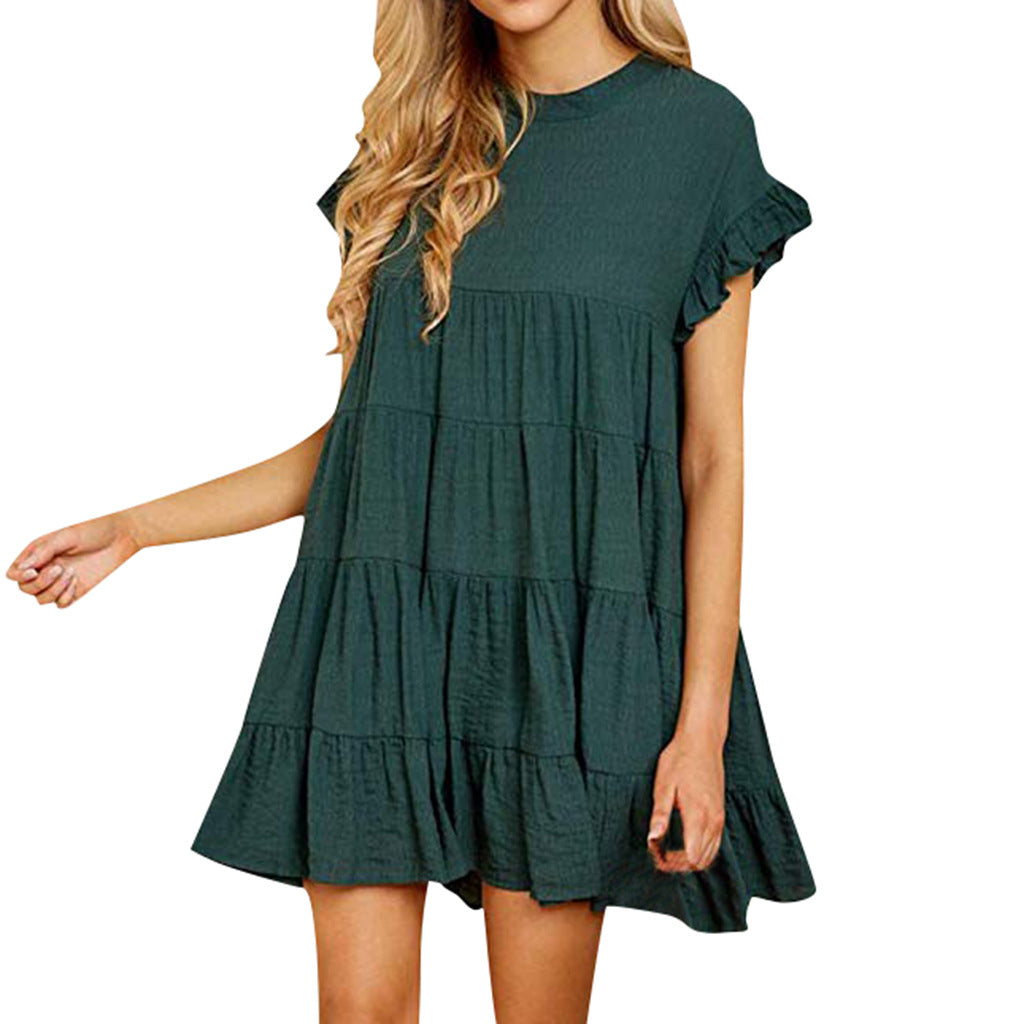 Damen Kurzarm Kleid Luftig Rüschendetails Fließender Schnitt Norvielle