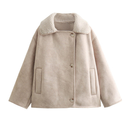 Damen Kuscheljacke Kunstfellkragen Norvielle