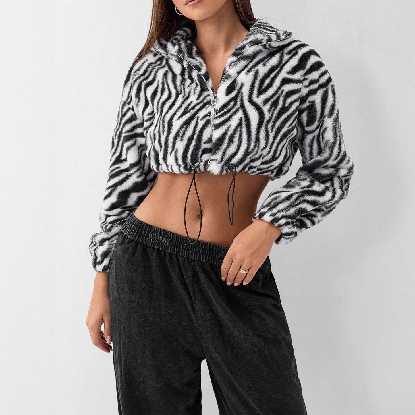 Damen Fleece-Jacke Zebra-Design Elastisch