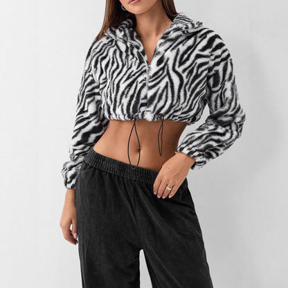 Damen Fleece-Jacke Zebra-Design Elastisch