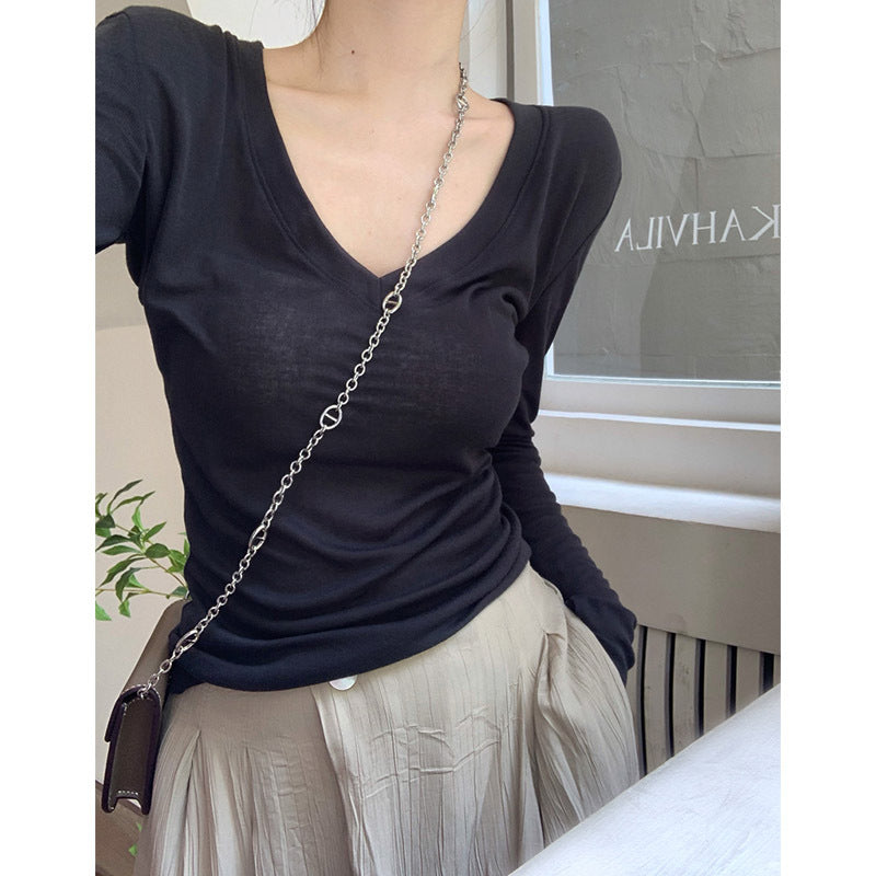 Damen Langarmshirt V-Ausschnitt Figurschmeichelnd Norvielle - Norvielle