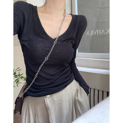 Damen Langarmshirt V-Ausschnitt Figurschmeichelnd Norvielle - Norvielle