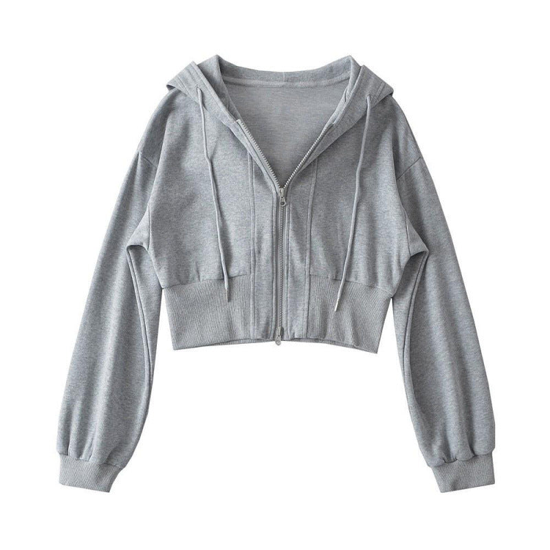 Damen Cropped Kapuzenjacke Reißverschluss Elastisch