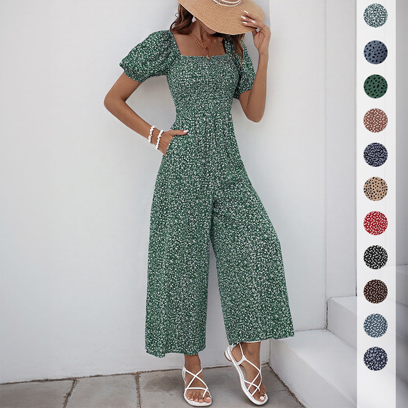 Damen Jumpsuit Elastischer Bund Puffärmel Schwarz Norvielle - Norvielle