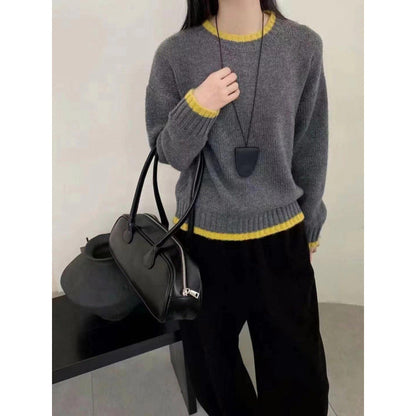 Damen Strickpullover Weich Kontrastbündchen Norvielle