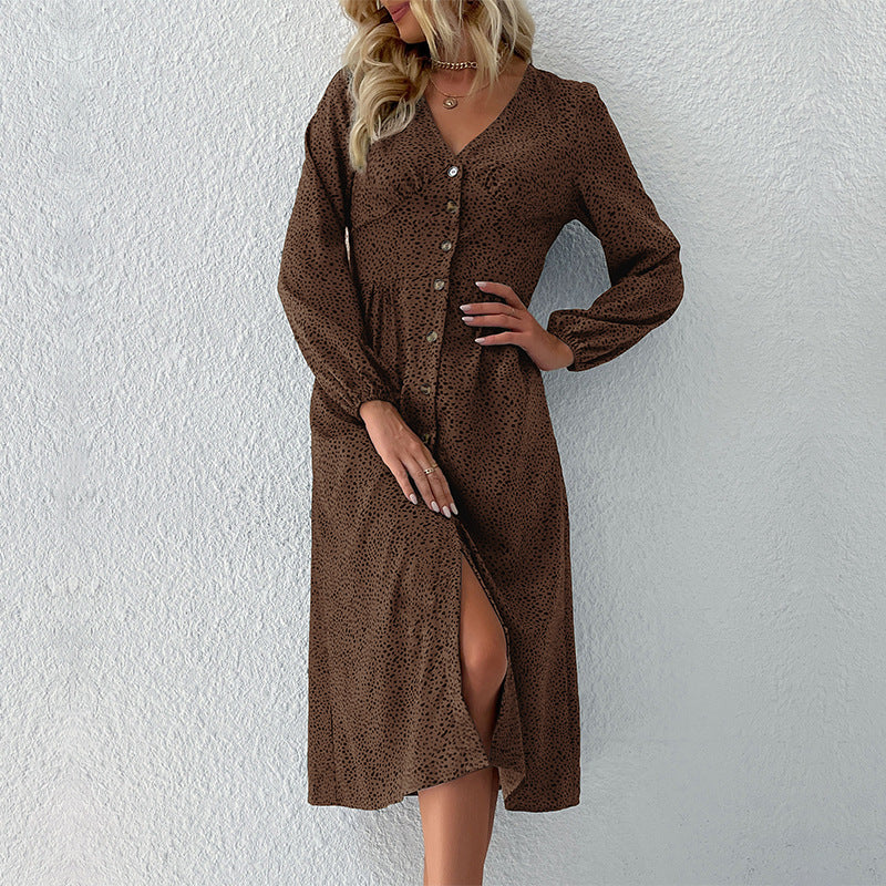 Damen Hemdblusenkleid Knielang mit Knopfverschluss Blumenmuster
