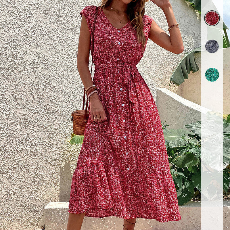 Damen Midi-Kleid Rüschen Knopfdesign Norvielle - Norvielle