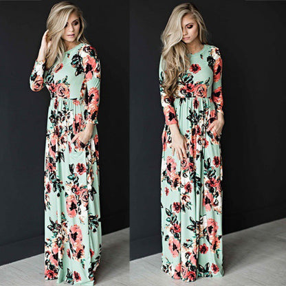Damen Maxikleid mit Blumenmuster Langrock Fließend