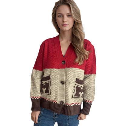 Damen Strickjacke V-Ausschnitt Dekorative Taschen Norvielle