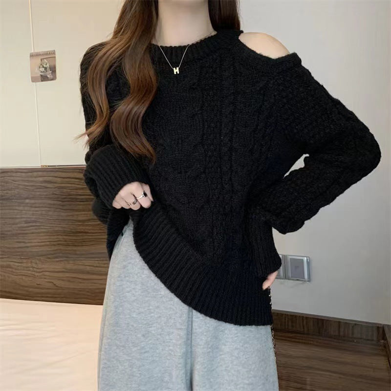 Damen Grobstrickpullover Asymmetrisch Zopfmuster Norvielle