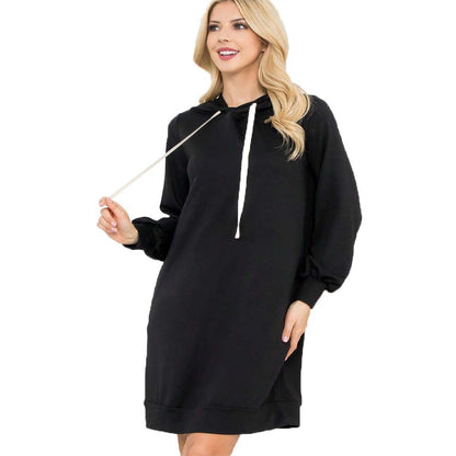 Damen Hoodie-Kleid Puffärmel Kängurutasche Norvielle