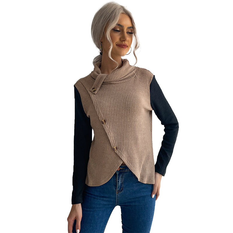 Damen Strickpullover Asymmetrisch Dekorativer Kragen Norvielle